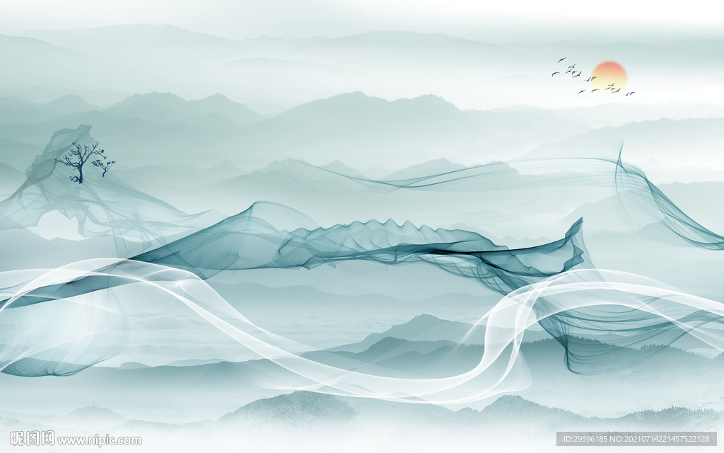 高档 山水墙画 TIF文件分层