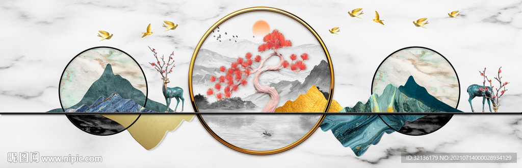 现代轻奢麋鹿几何抽象装饰画