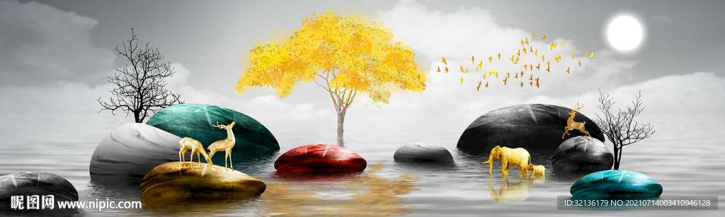 现代轻奢麋鹿装饰画