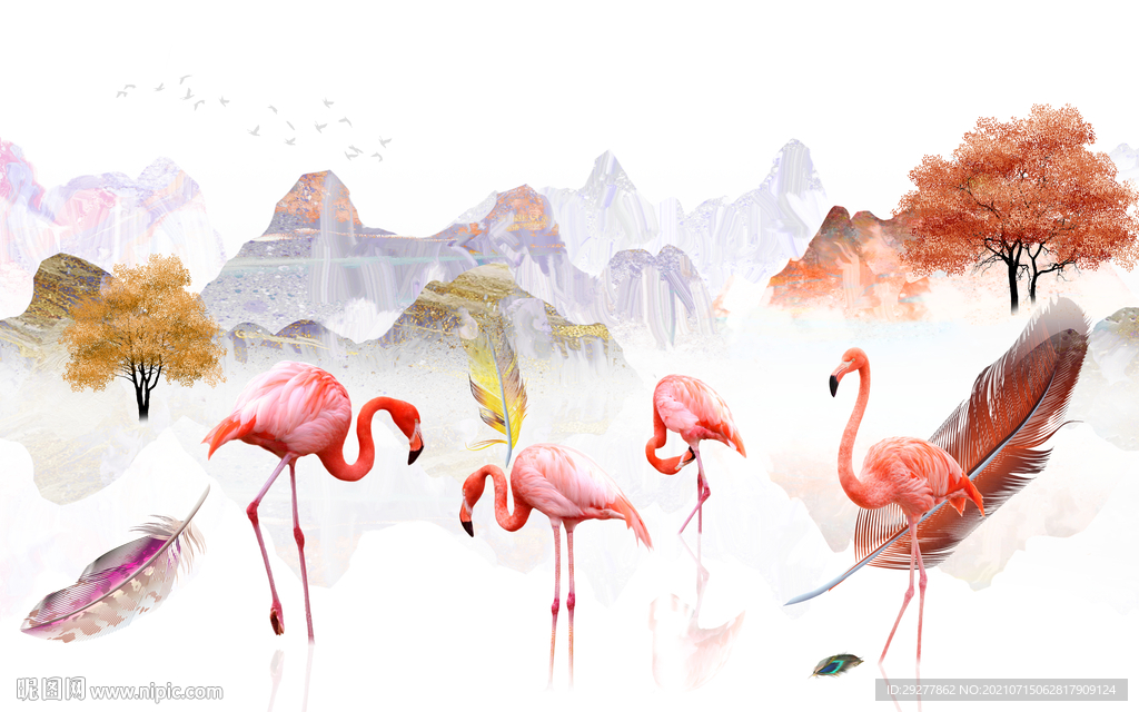 火烈鸟简约山水 tif文件分层