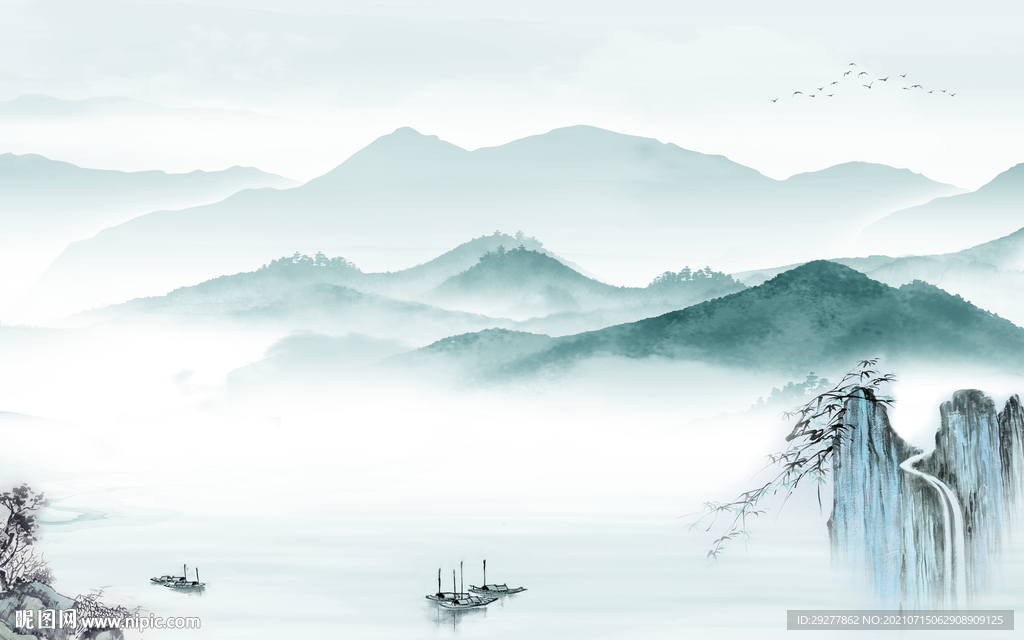 背景墙简约山水 tif文件分层