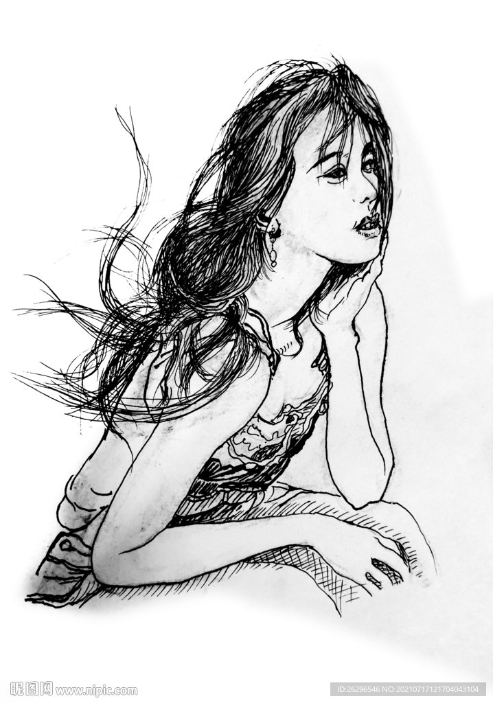 女性半身像速写