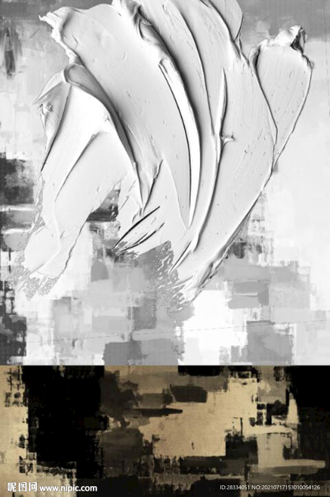 浮雕抽象金色油漆笔刷玄关装饰画