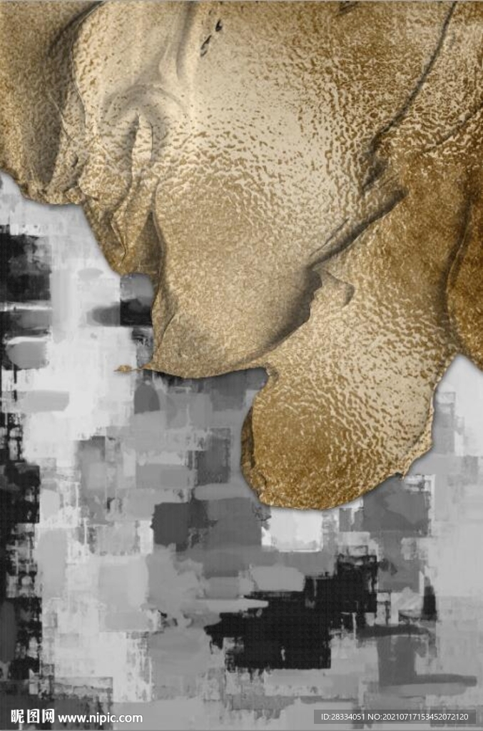 浮雕抽象金色油漆笔刷玄关装饰画