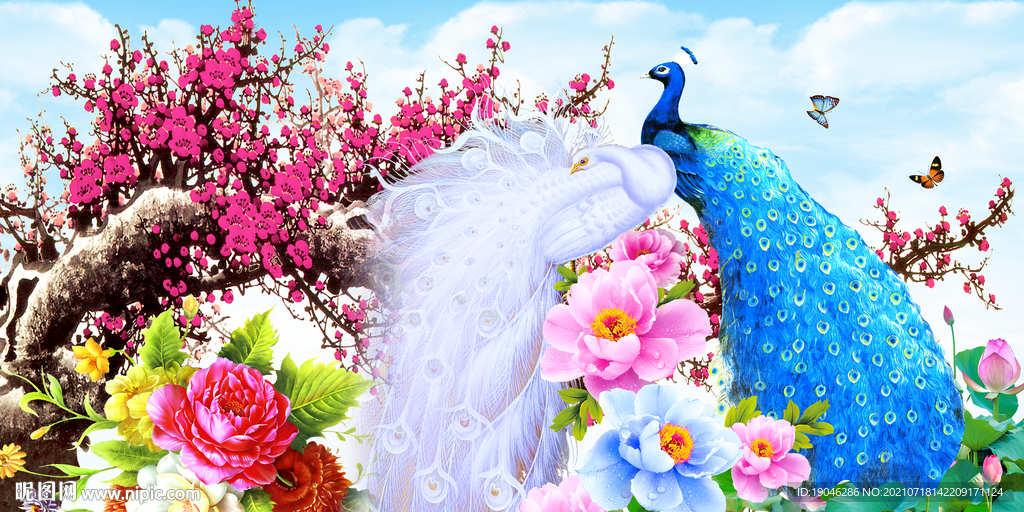 梅花孔雀图中式装饰画