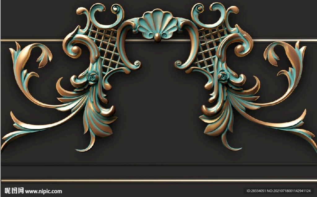 北欧抽象浮雕金色花纹电视背景墙