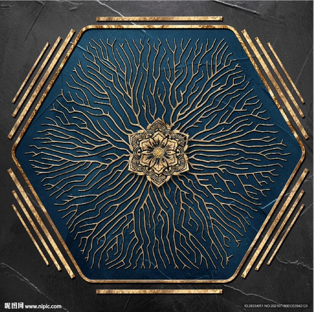 抽象金色几何荷花玄关装饰画