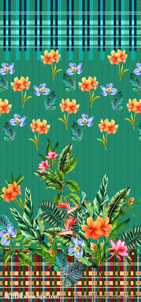 方巾 热带叶子 定位花