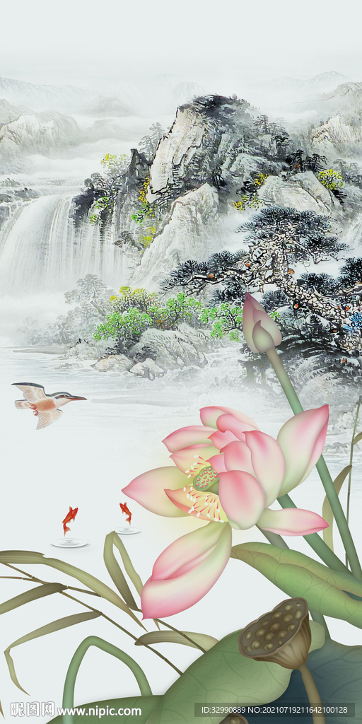 高清 大气山水 新中式玄关画 