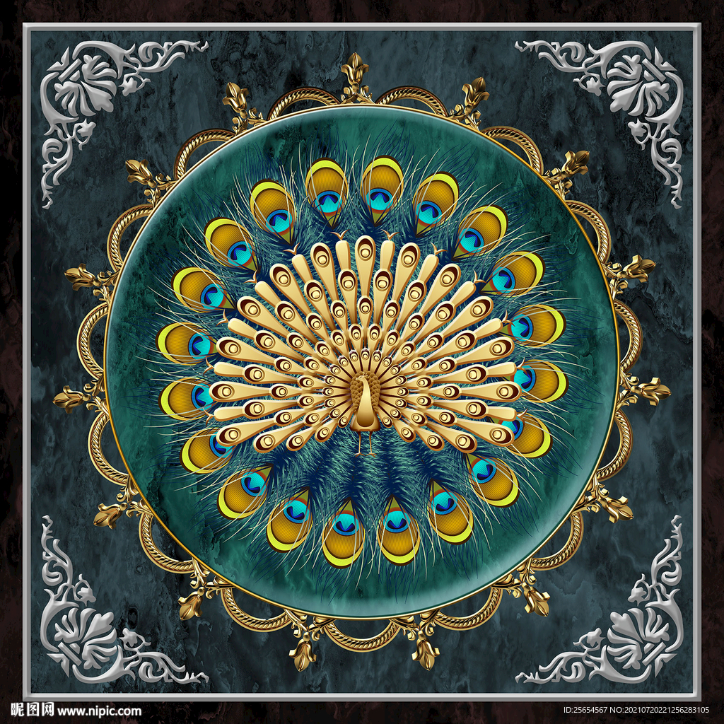 抽象金色孔雀欧式装饰画