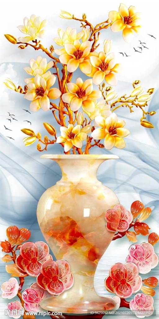 花开富贵玉雕花瓶玄关