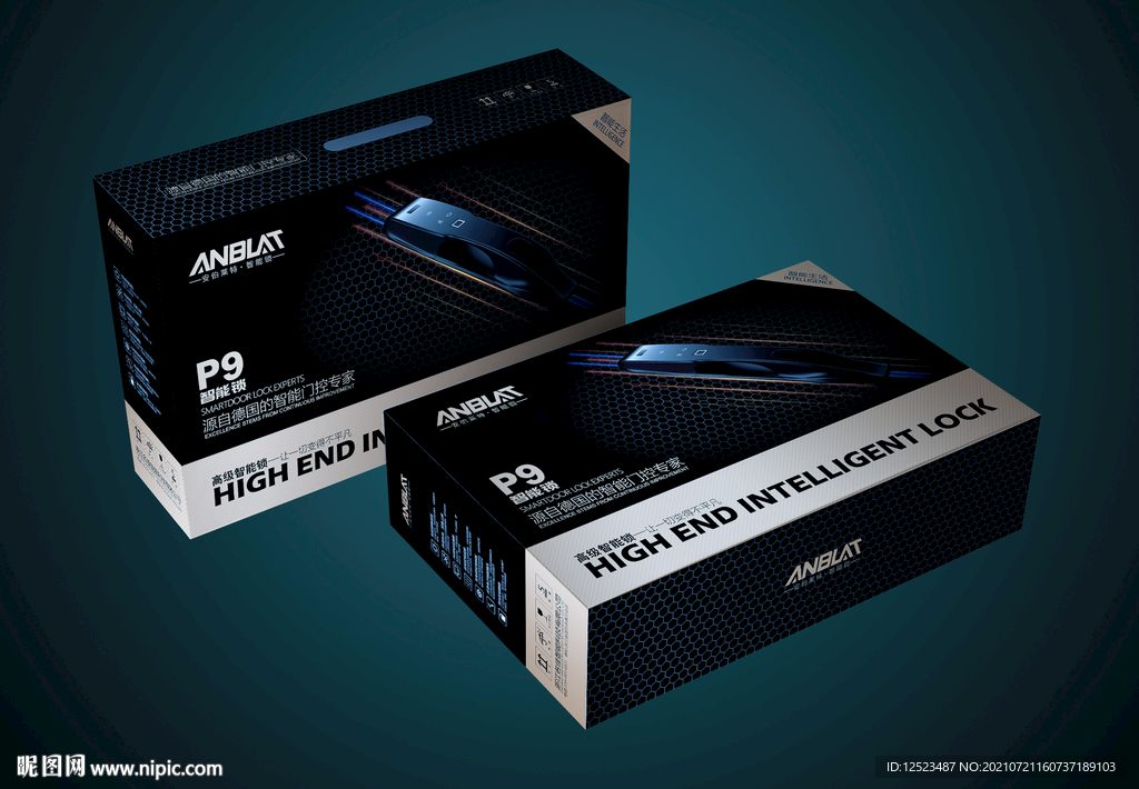 指纹密码智能锁包装设计 展开图