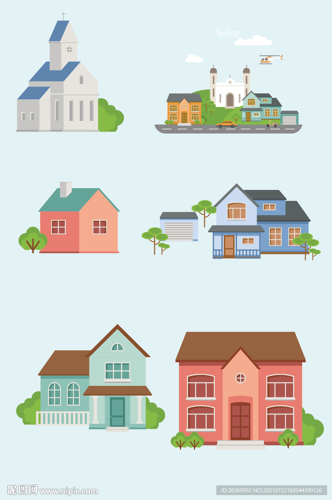 矢量手绘现代房子元素