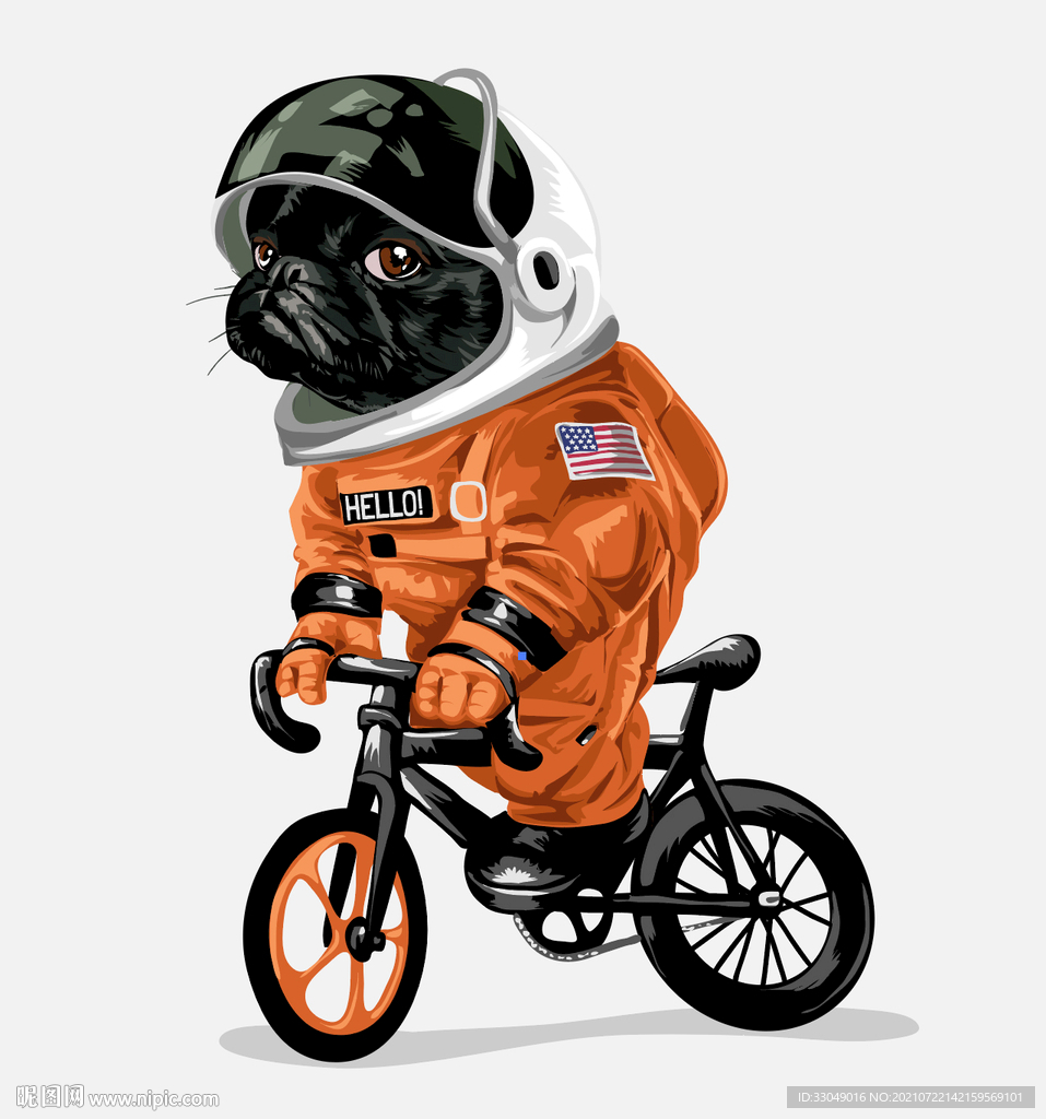 黑色狗狗骑单车太空人宇航员