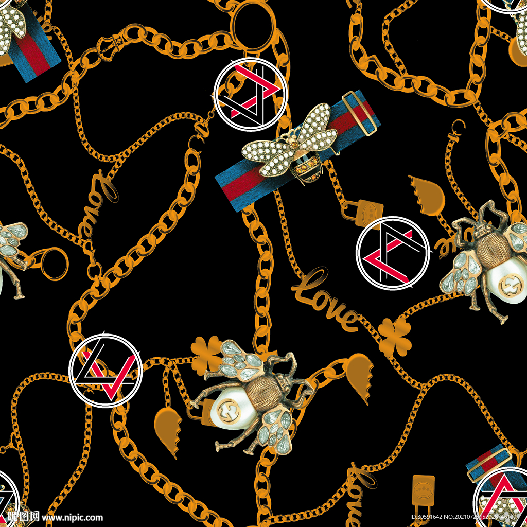 大牌  链条   数码印花  