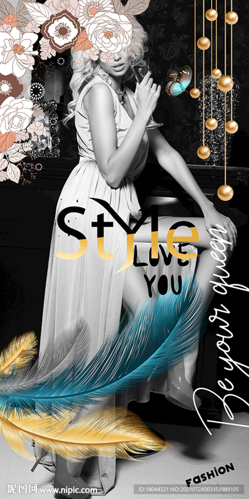 时尚女王羽毛玄关装饰画