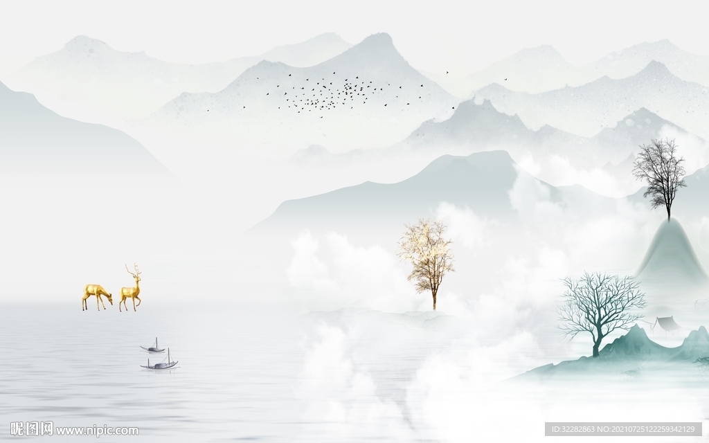 高端客厅风景山水 TIF分层