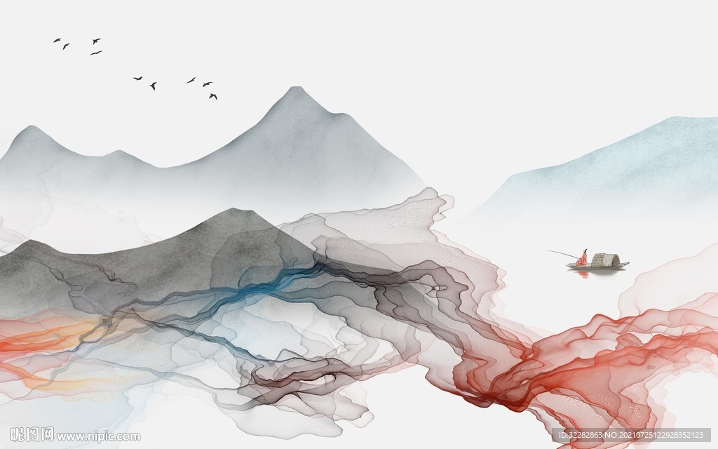 新中式客厅风景山水 TIF分层