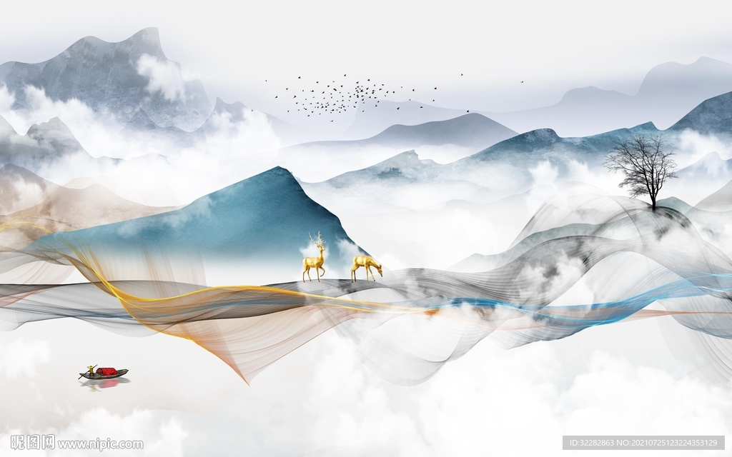 中式客厅风景山水 TIF分层