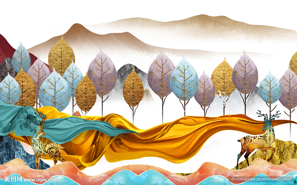 现代 客厅风景山水 TIF分层