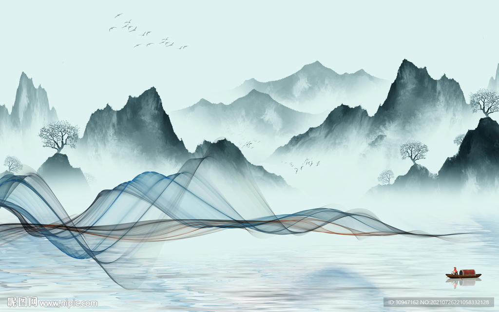 最新 简约山水画 TIF分层图