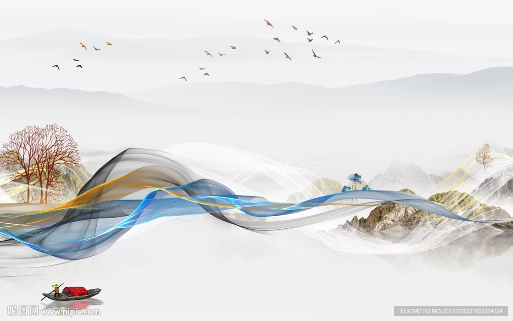 现代简约山水画 TIF分层图