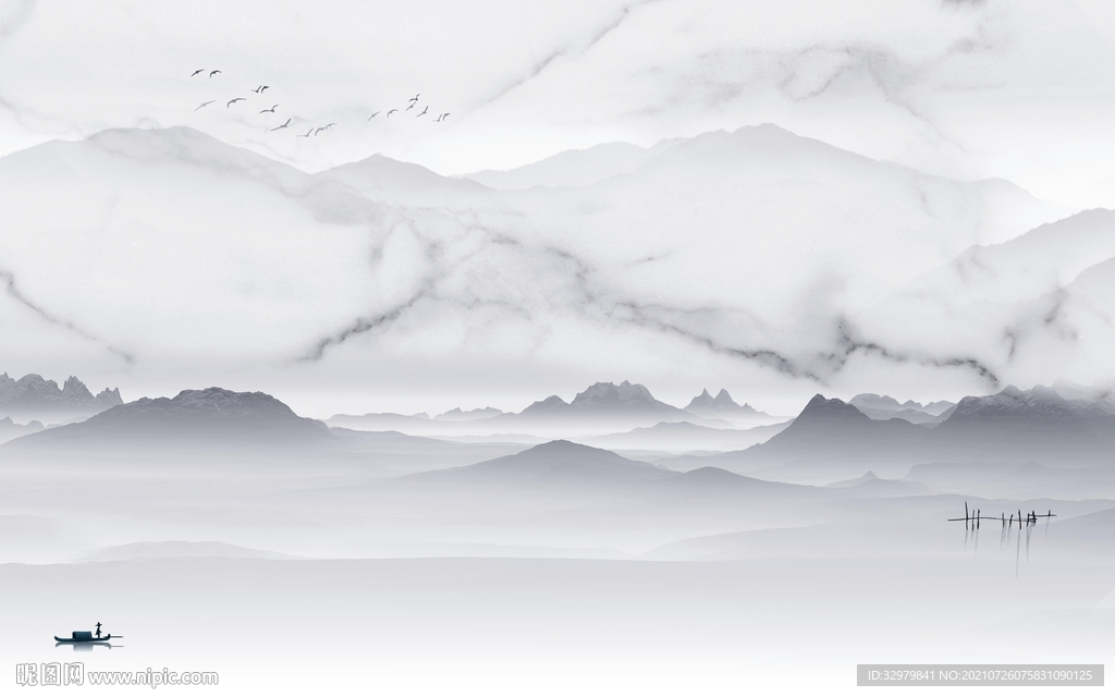 高端山水中式画 TIF分层图