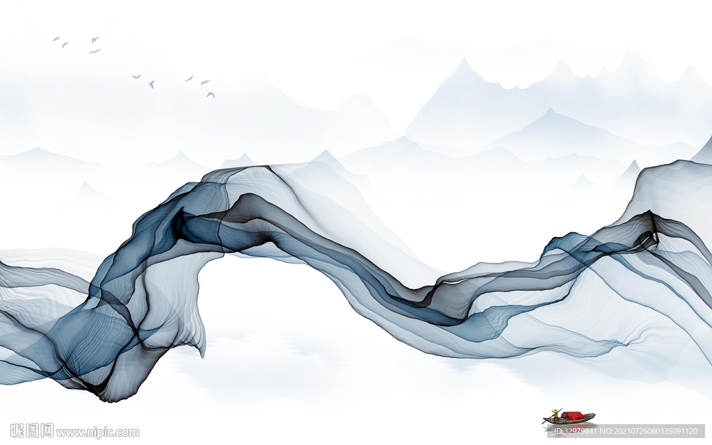 简约山水中式画 TIF分层图