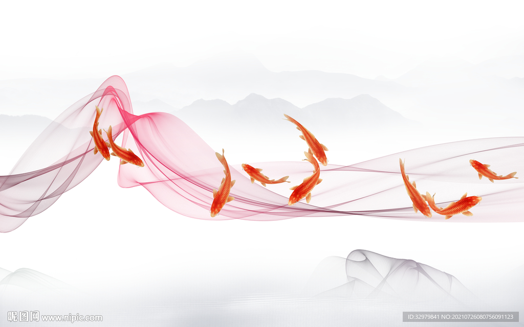 线条山水中式画 TIF分层图