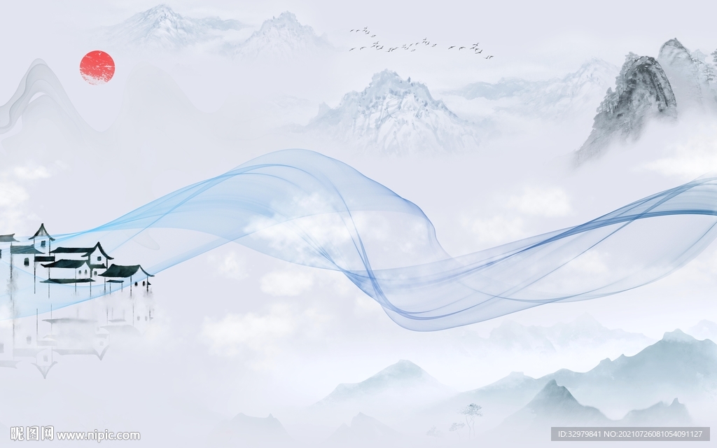 人气山水中式画 TIF分层图