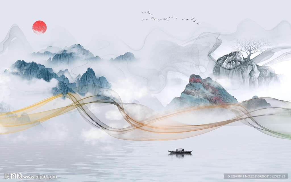 大气 山水中式画 TIF分层图