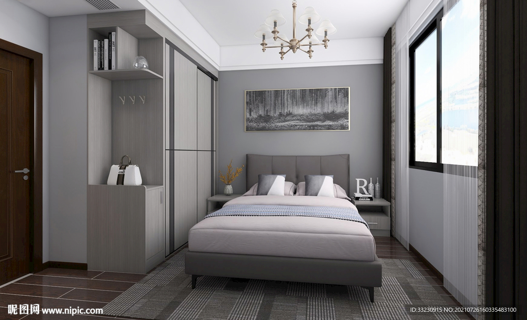 现代简约卧房效果图