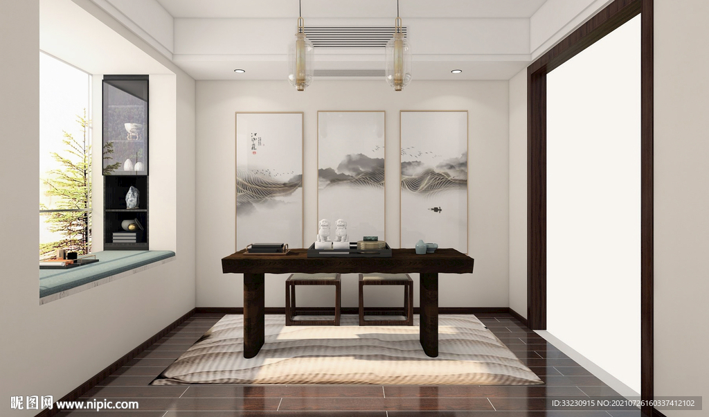 新中式书房效果图