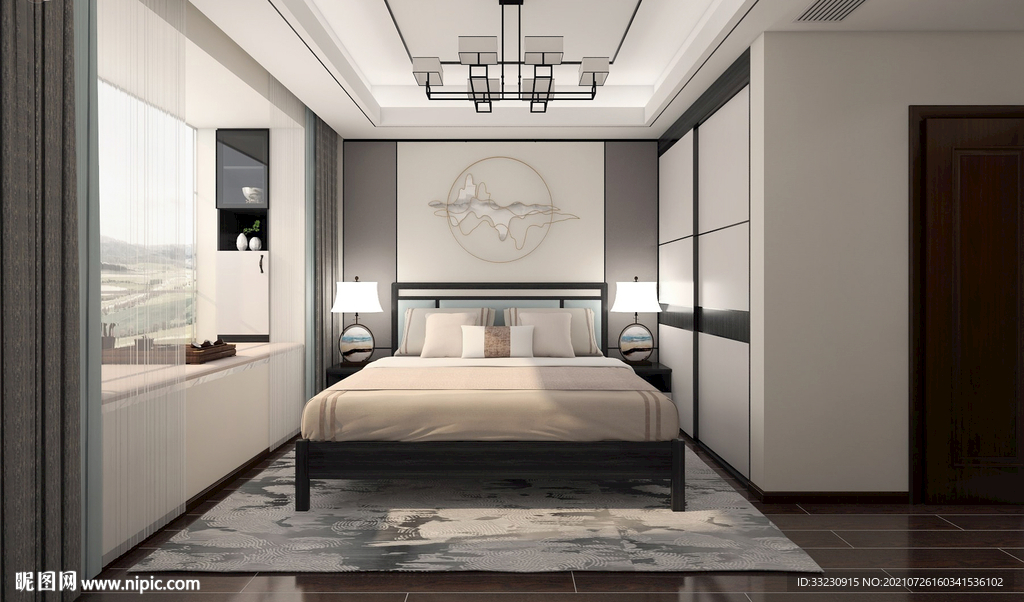 新中式卧房效果图