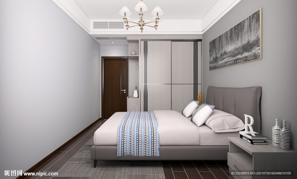 现代简约卧房效果图