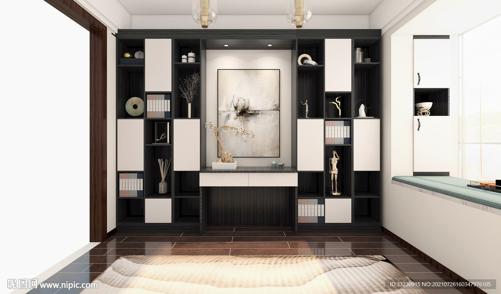 新中式书房效果图