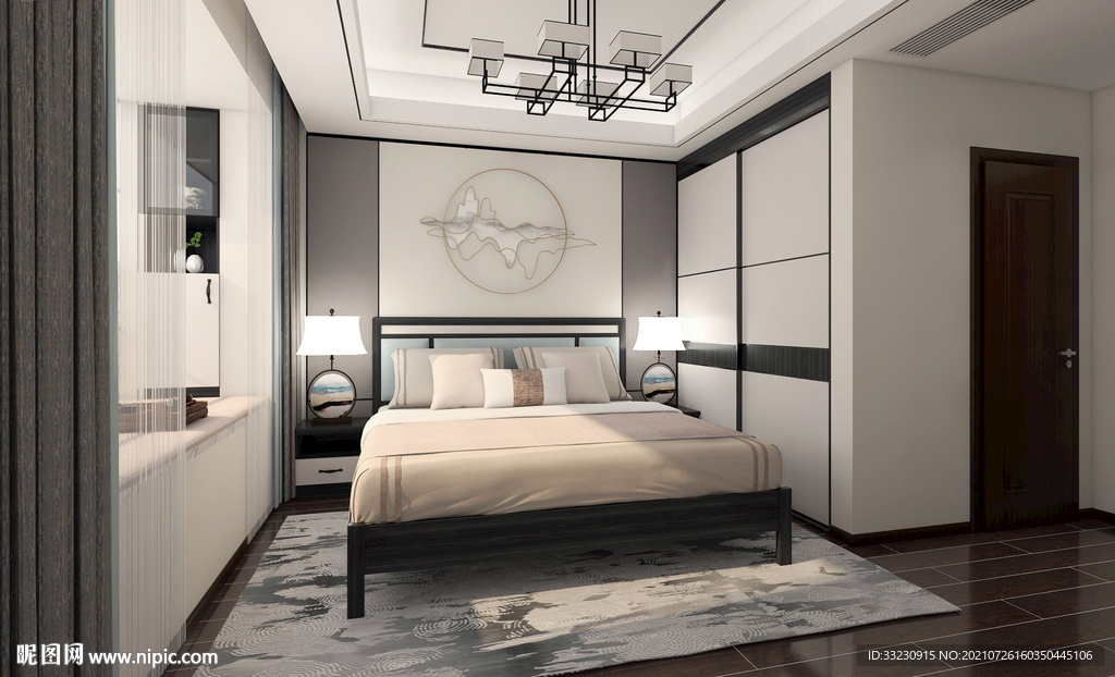 新中式卧房效果图