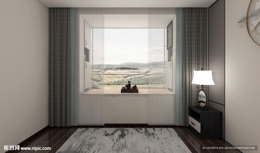 新中式卧房效果图