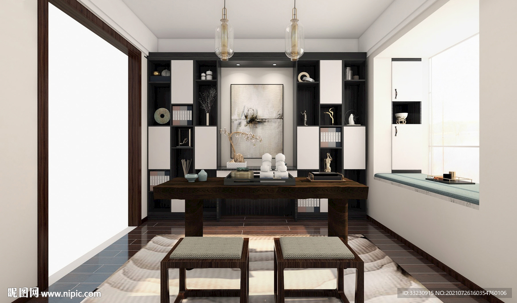 新中式书房效果图