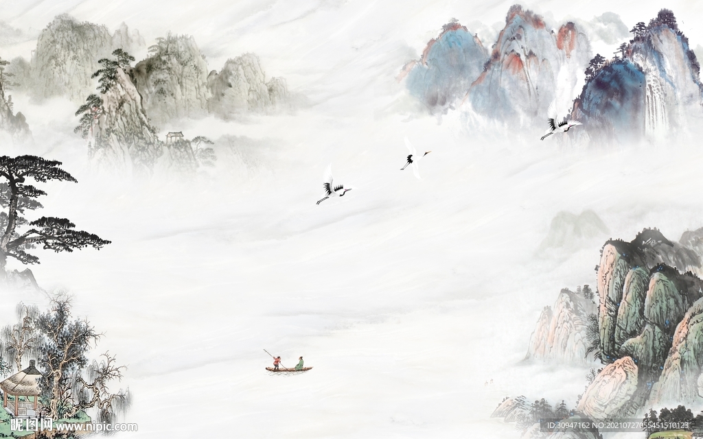 高清 简约山水画 TIF分层图