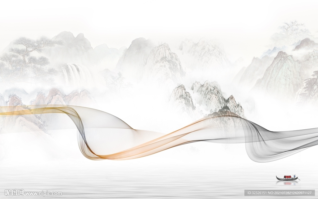 大气客厅山水 tif分层画 