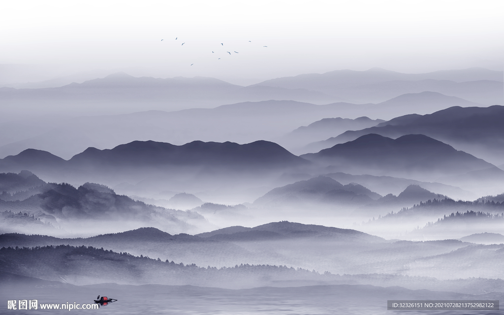 蓝色客厅山水 tif分层画 