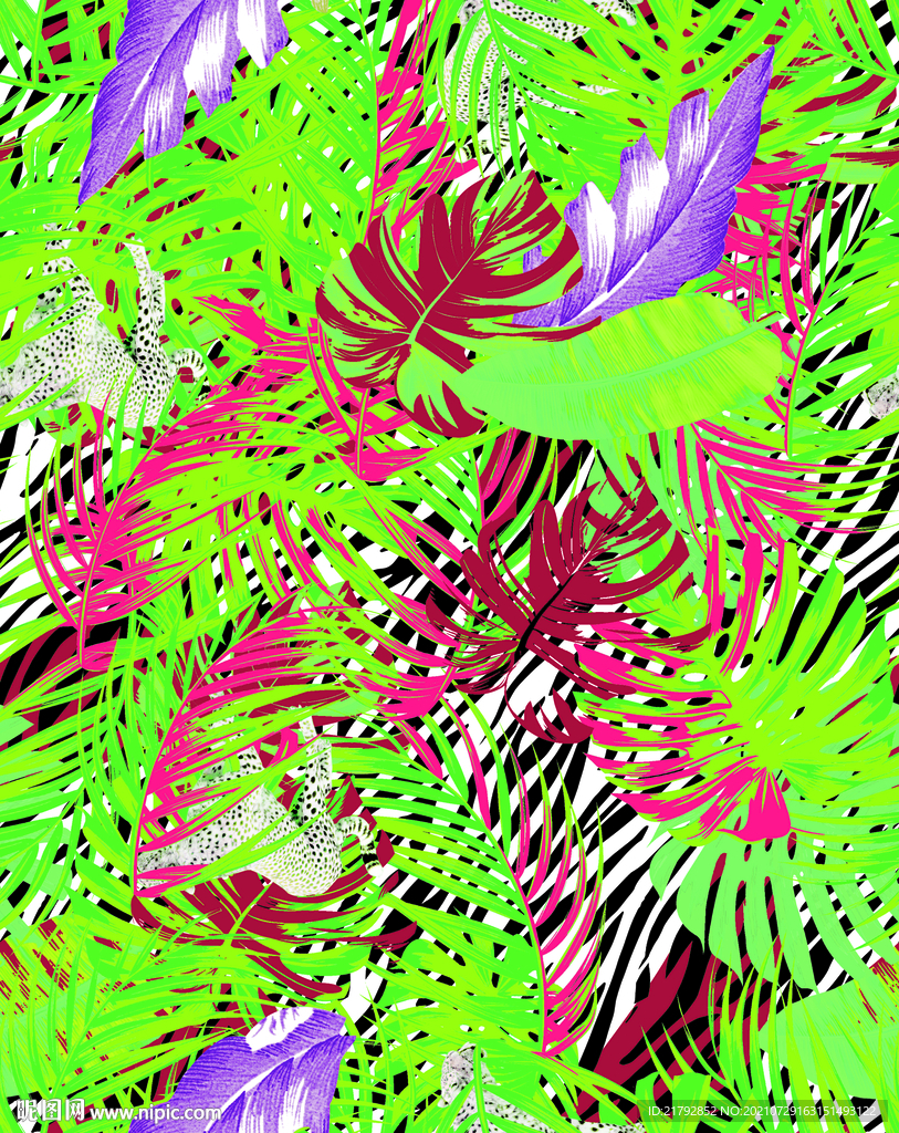 热带雨林树叶 数码印花图片