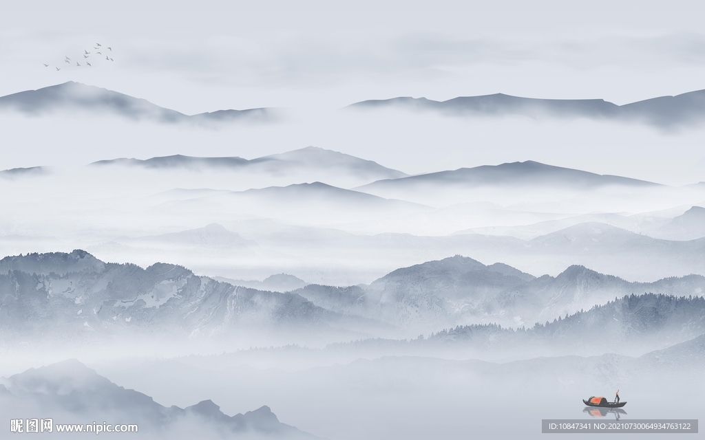 爆款 客厅山水背景 TIF分层