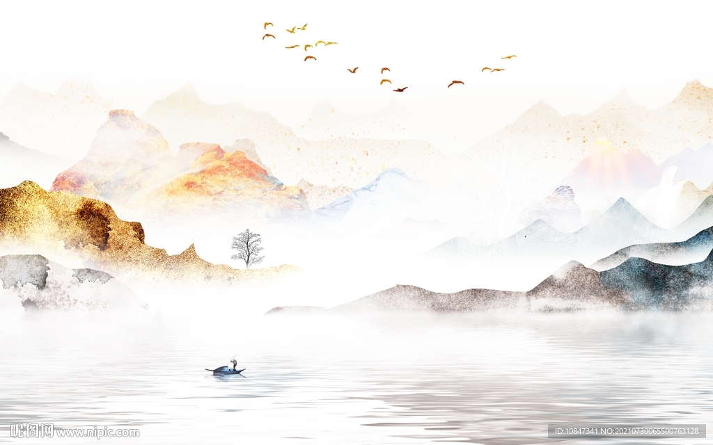 别墅客厅山水背景 TIF分层