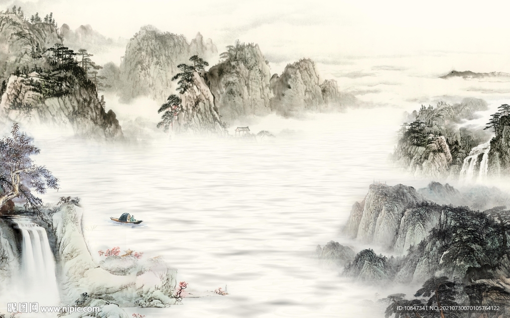 新款客厅山水背景 TIF分层