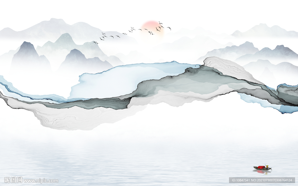 中式 客厅山水背景 TIF分层