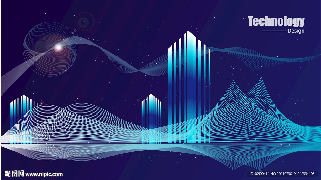 炫彩科技城市线条海报