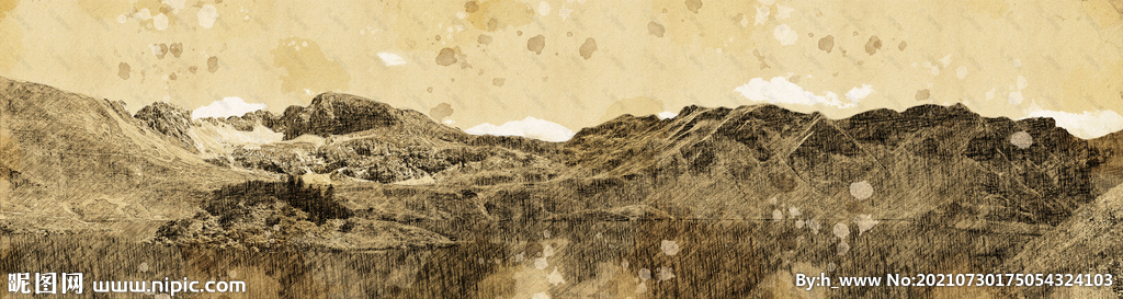 山水风景画素描手绘插画