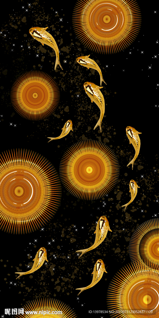 原创黑金鱼轻奢现代年轮九鱼纳福